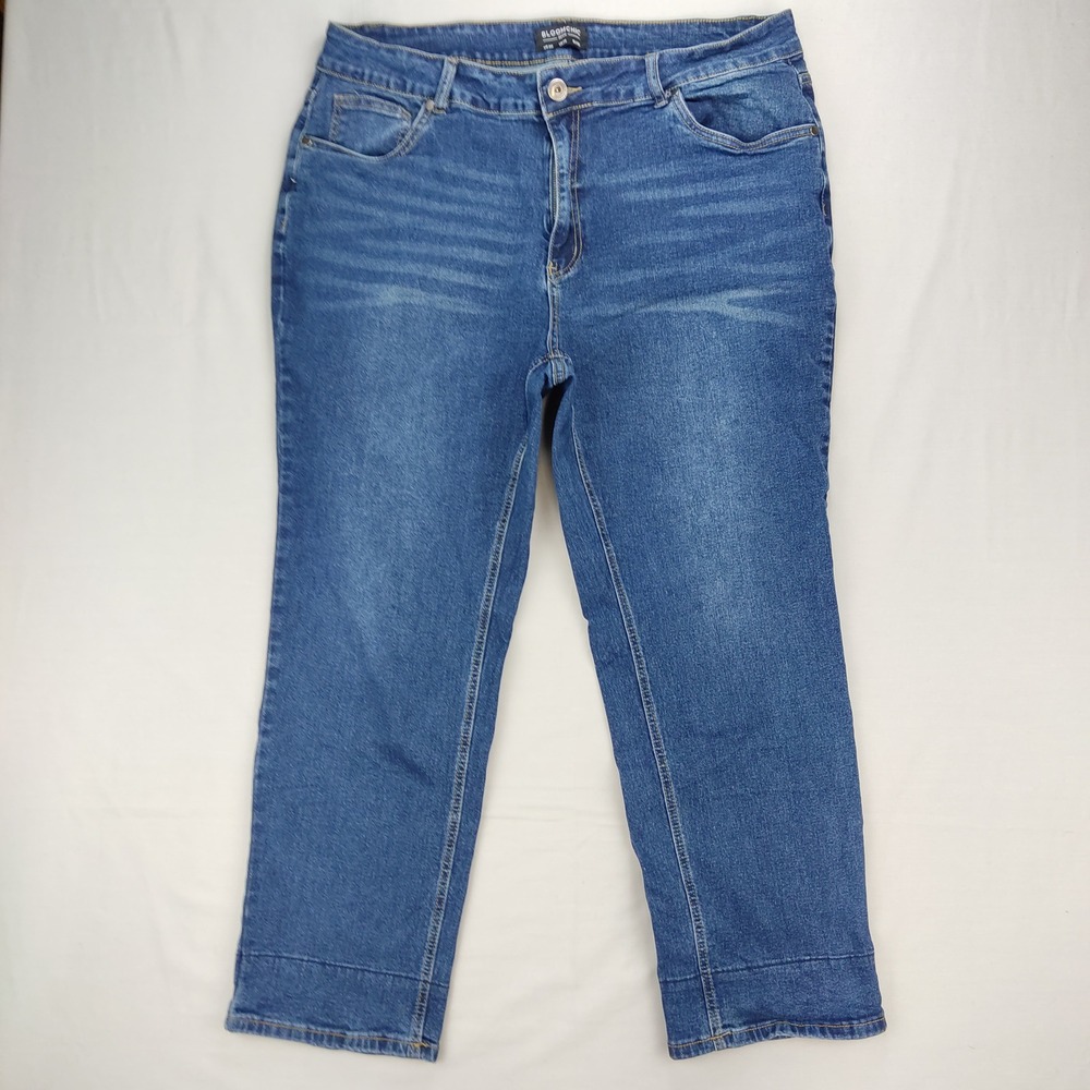 Bloomchic Jeans Womens 20 Blue Denim Straight Leg Buffalo Plaid Cuff Stretch